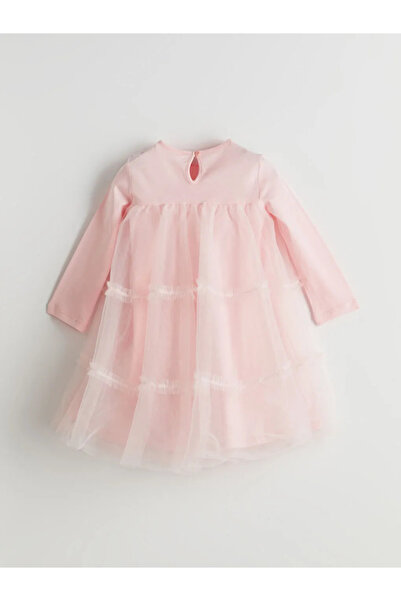 LC Waikiki LCW Kids Pembe Bisiklet Yaka Kız Çocuk Dantel Elbise