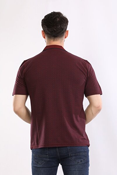 HEDEFNUR TEKSTİL Men's Burgundy Father T-Shirt with Collar and Pocket Patterned Model Classic Cut