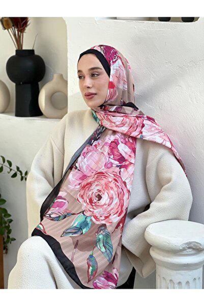 Modakaşmir Açelya Desen Çizgili Bambu Şal - Siyah-Vizon