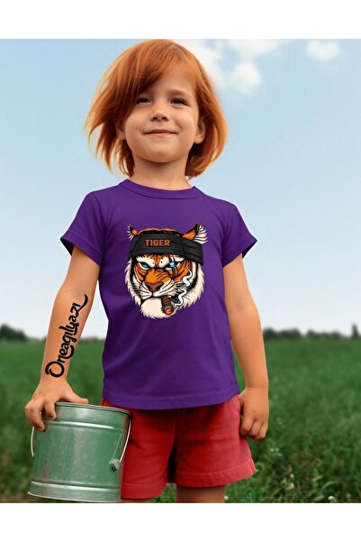 oneagılyazı Tiger Printed Girl's Oversize T-Shirt