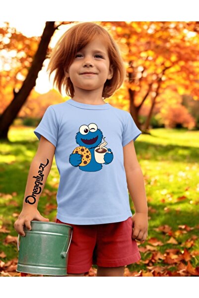 oneagılyazı تي شيرت بناتي كبير الحجم مطبوع عليه وحش البسكويت