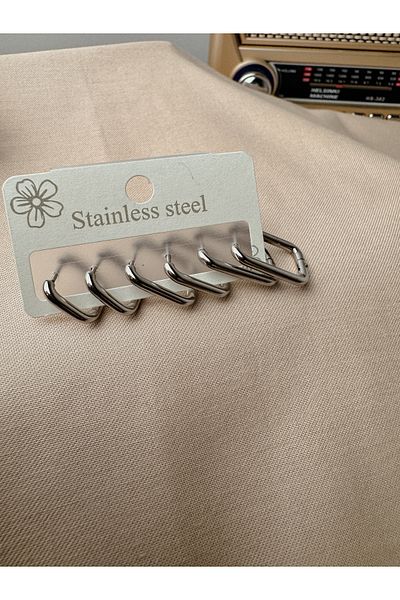 zarifje 6-Piece Steel Hoop Rectangular Earrings Model