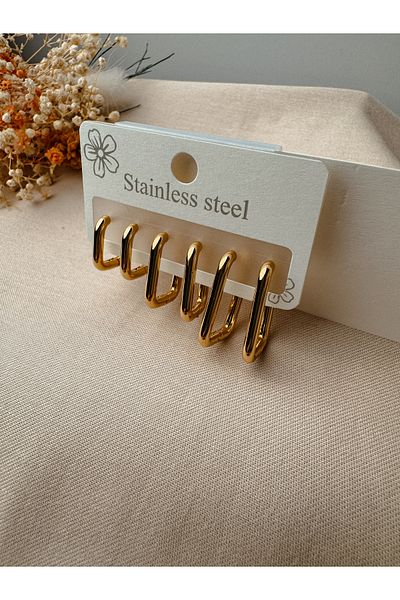 zarifje 6-Piece Steel Hoop Rectangular Earrings Model
