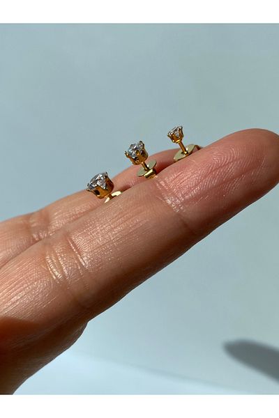 kurukafagift Solitaire Zircon Stone Steel Set of 3 Earrings