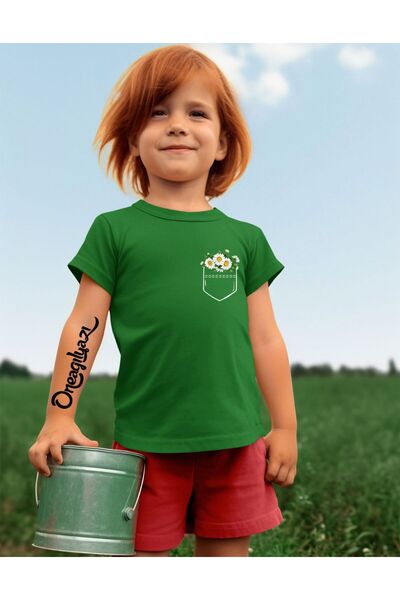 oneagılyazı Çep Çiçek Štampano Devojka Oversize kroj T-shirt