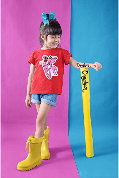 oneagılyazı Pantera Roză cu imprimeu Fetiță supradimensionat tricou