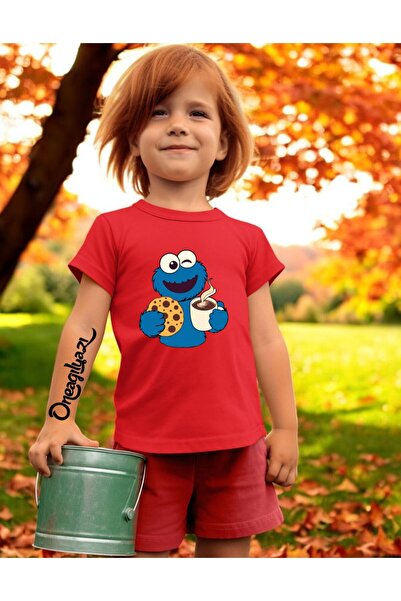 oneagılyazı تي شيرت بناتي كبير الحجم مطبوع عليه وحش البسكويت