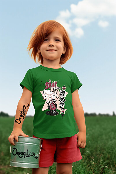 oneagılyazı Hello Kitty Star Štampano Devojčica Oversize kroj T-shirt