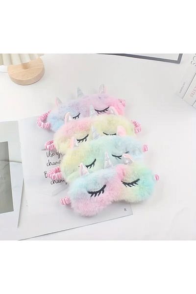BALCI HEDİYELİK Unicorn Sleeping Mask: Cute Horned Soft Furry Eye Mask