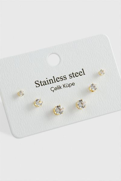 AKSESUARIM 6 Pieces Zircon Single Stone Steel Earrings