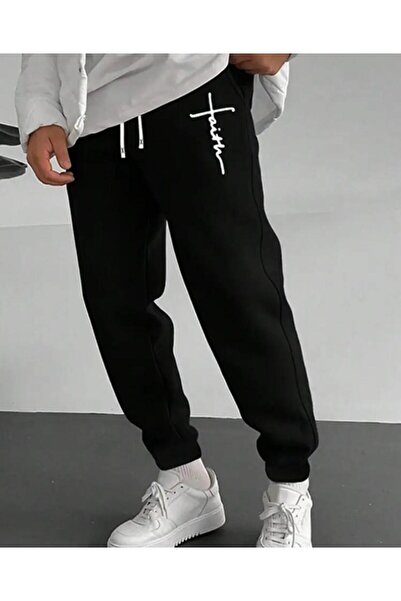 caddekombin Ανδρικό μαύρο παντελόνι Jogger Comfort Fit Mold με τύπωμα