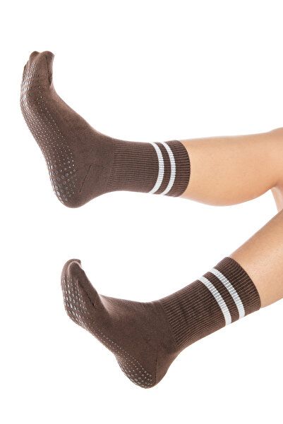 SAYSEZ Γυναικεία αντιολισθητική σόλα από μπαμπού σιλικόνης εκτύπωση Pilates Yoga Fitness Dance Activity Καφέ κάλτσες τένις