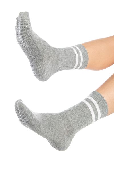 SAYSEZ Bamboo Women's Anti-Slip Sole Silicone Print Pilates Yoga Fitness Dance Activity Gray Tennis Sock
