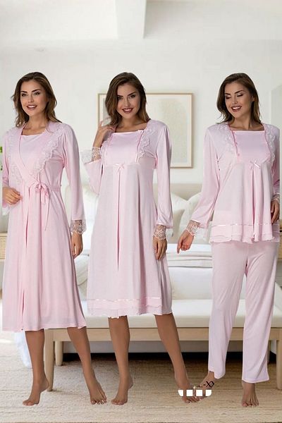 Effortt Primum 4-Piece Maternity Sleepwear and Dressing Gown Set - Lace Detail, Elegant Design