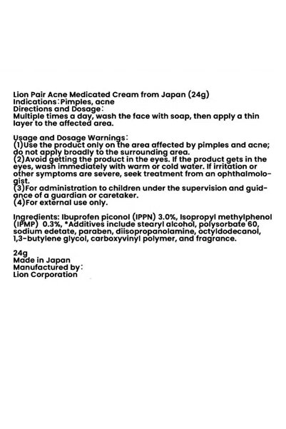 Lion Pair Acne Cream 24G Japan Imported
