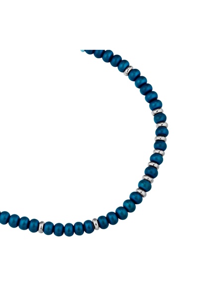 True Rebels Textilarmband Armband Edelstahl Textil (schwarz) Hämatit blau