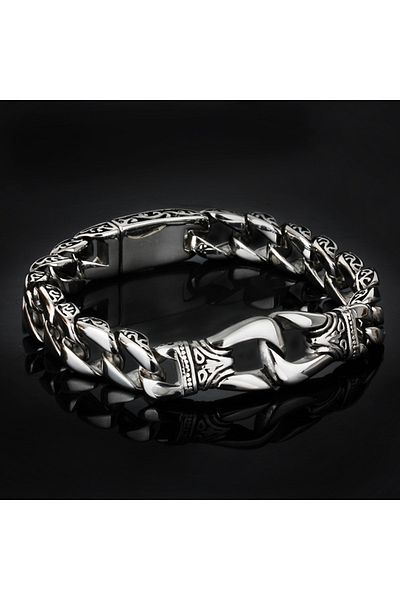 Viking S Cuban Chain Aztec Boutique Motif 316l High Polishing Men's Steel Bracelet