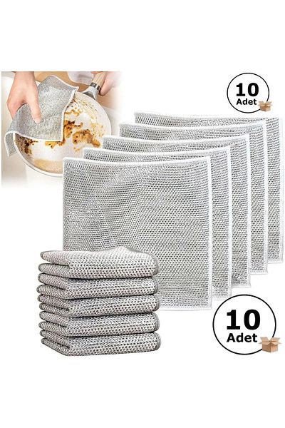 DOBBYSHOP 10 Pieces Multi-Purpose Inox Wire Cleaning Cloth Anti-Scratch Dish Cloth