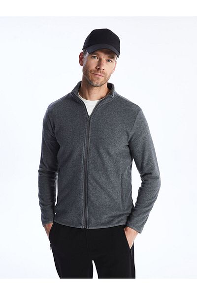 LC Waikiki Stand Collar Long Sleeve Men&#39;s Fleece Cardigan