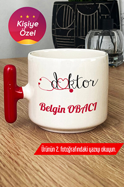 Hedizu Kişiye Özel Doktor -4- Kupa Bardak T Kulplu Kırmızı Tıp Bayramı Hediye...