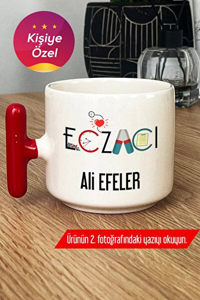Hedizu Kişiye Özel Eczacı Kupa Bardak T Kulplu Kırmızı Tıp Bayramı Hediyesi C...