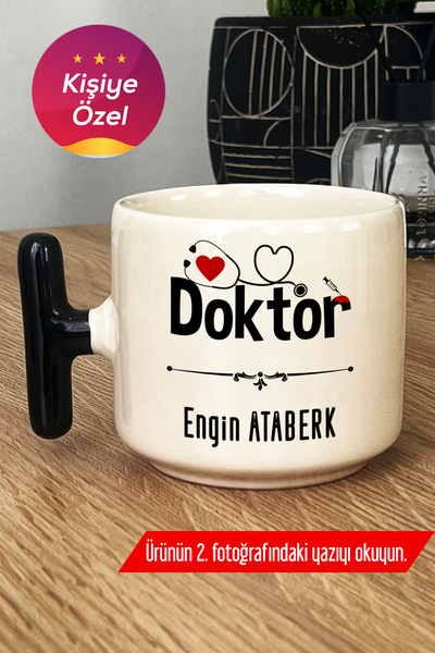 Hedizu Kişiye Özel Doktor Kupa Bardak T Kulplu Siyah Tıp Bayramı Hediyesi Z3Z...