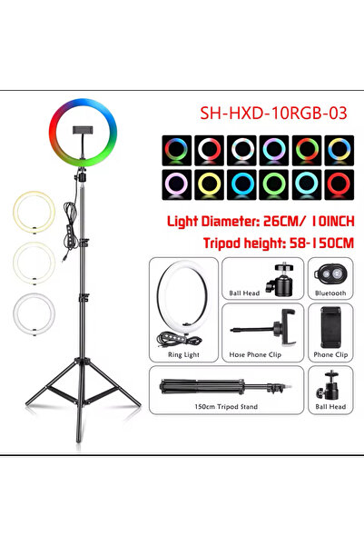 Voground 10in 26 cm RGB Selfie Halka Işık Tripod halkalı telefon kılıfı Tutuc...