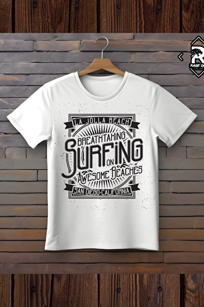 FECCY Tricou supradimensionat din bumbac cu imprimeu surfing La Jolla Beach