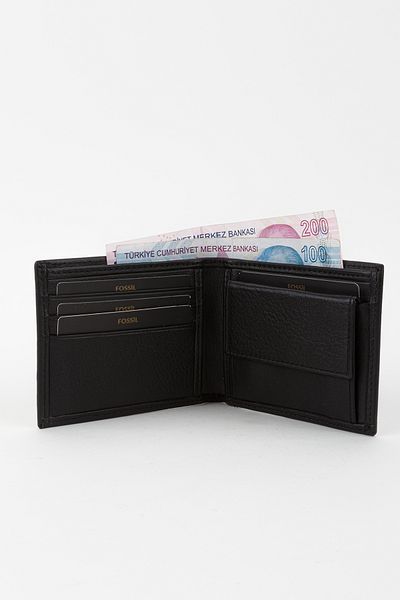 Fossil Boxed Genuine Leather Horizontal Black Hand Portfolio Card Holder Wallet