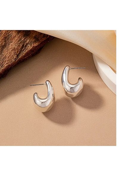 mos&more Silver Drop C-Shaped Women's Earrings