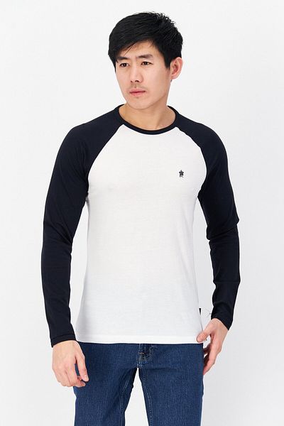 French Connection Men Crew Neck Long Sleeve Brand Logo T-shirts, White