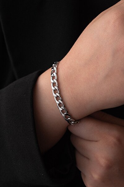 ByFlorya Jewelry سوار من الفولاذ على شكل سلسلة 6 مم سوار سميك غير قابل للتلطي...