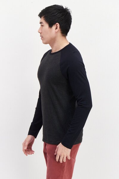 French Connection Men Round Neck Long Sleeve Brand Logo T Shirt, Dark Grey