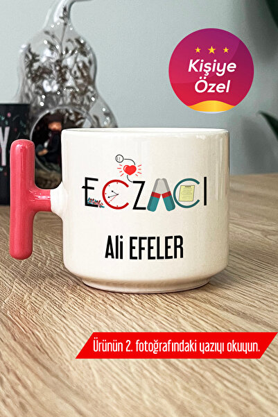 Hedizu Kişiye Özel Eczacı Kupa Bardak T Kulplu Pembe Tıp Bayramı Hediyesi M2Z...
