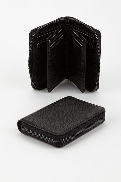 Fossil Boxed Genuine Leather Black Zippered Hand Portfolio Card Holder Wallet