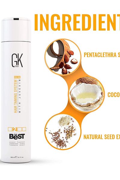 GK HAIR Keratin Smoothing and Straightening Treatment with Juvexin Shampoo and Conditioner Free of Sodium Sulfate and Salts