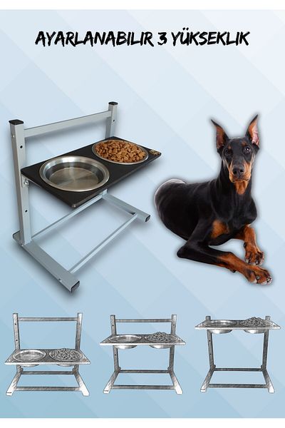 Okay 3 Height Stainless Steel Food and Water Bowl Stand Adjustable for Large and Medium Dogs