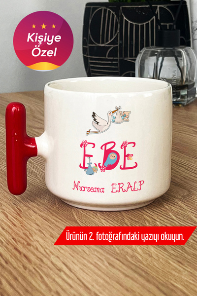 Hedizu Kişiye Özel Ebe Kupa Bardak T Kulplu Kırmızı Tıp Bayramı Hediyesi -2- ...