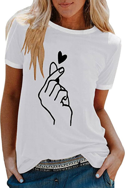 Wish BF Mișcarea mâinii cu inimă cu imprimeu supradimensionat tricou