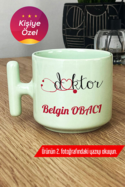 Hedizu Kişiye Özel Doktor -4- Pastel T Kulplu Kupa Bardak Yeşil Tıp Bayramı H...