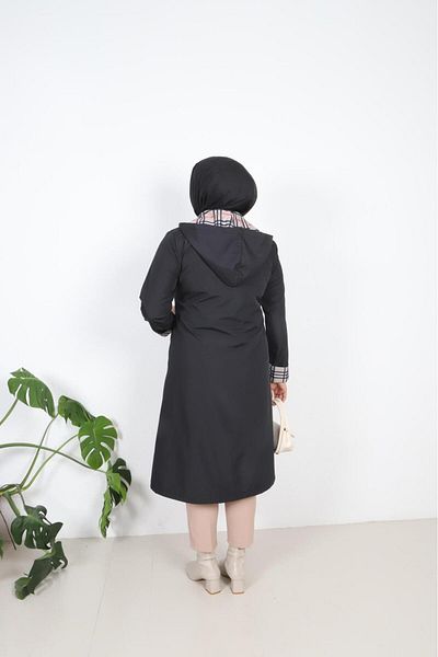 şuranur Black Raincoat with Pattern Inside