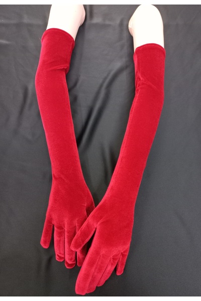 Qrsln Elisabeth kadife uzun eldiven Kırmızı