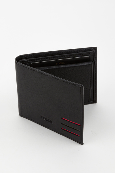 Fossil Πορτοφόλι με θήκη για κάρτες από γνήσιο δέρμα, οριζόντια μαύρη θήκη για κάρτες