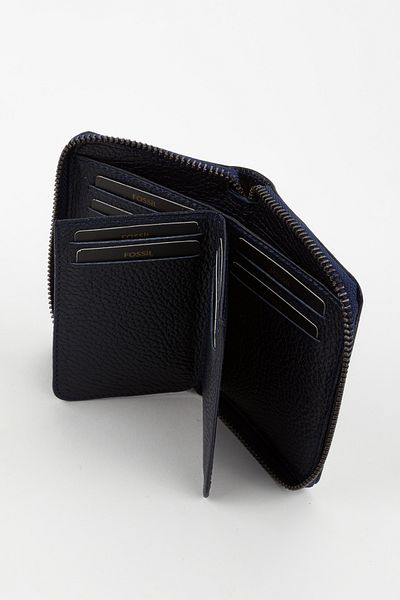 Fossil Boxed Genuine Leather Navy Blue Zippered Hand Portfolio Card Holder Wallet
