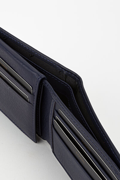 Fossil Boxed Genuine Leather Horizontal Stitched Navy Blue Hand Portfolio Card Holder Wallet