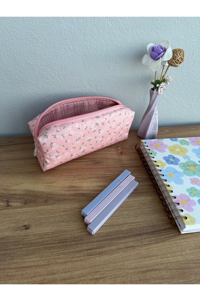 minyaturhayalim Pembe mini çiçekli pembe fermuarlı kalem kutusu kalemlik asta...