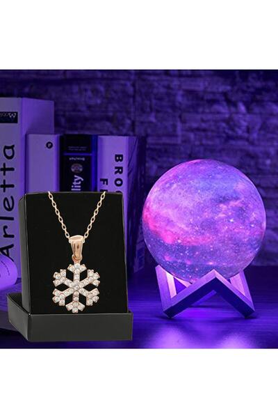 Zemtigo 3d Ahşap Standlı Galaksi Gezegen Gece Lambası Dekoratif Küre Led Kar Tanesi Kolye