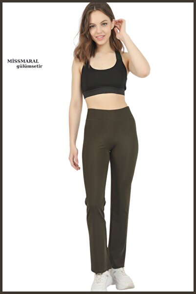 missmaral Women's Leggings Khaki Color High Waist Wide Leg Elastic Belt Full Length Diving Fabric105101