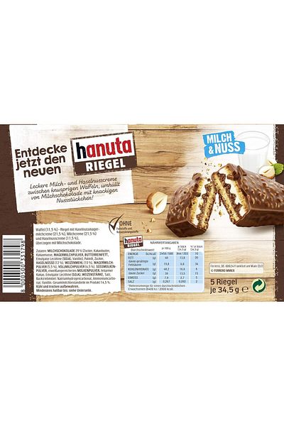 Ferrero Hanuta Riegel Bars 5 pieces 173g Crunchy Candy Wafers