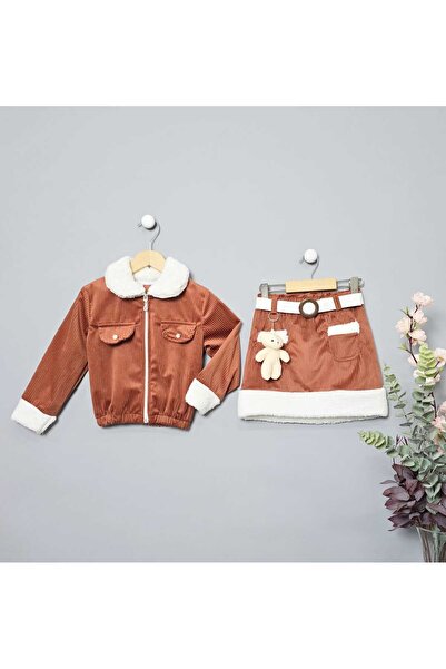 BLR KİDS κοριτσίστικο βελούδινο μπουφάν και φούστα με μπαλάκι με δώρο